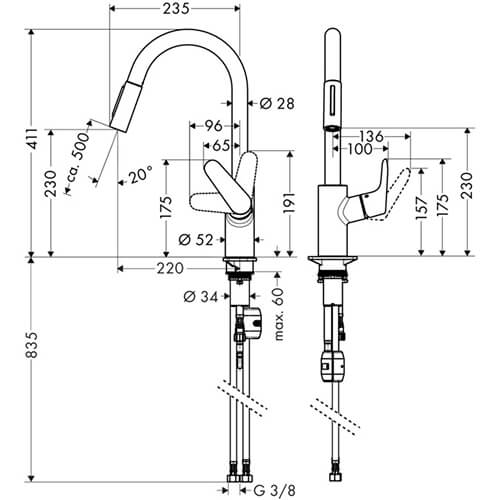 Смеситель для кухни Hansgrohe Focus 31815800 сталь матовая